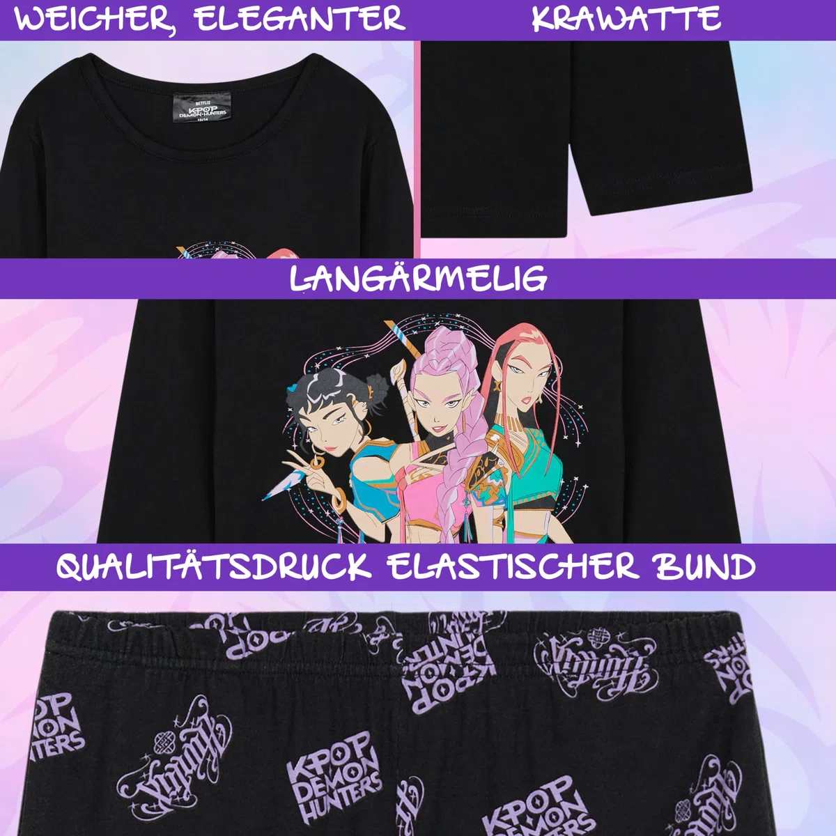 KPop Demon Hunters Pyjama Set Mädchen Teenagers 5-14 Jahre, Weicher Stoff Schlafanzug, Anime Huntrix Saja Boys Merch, Kinder Geschenke