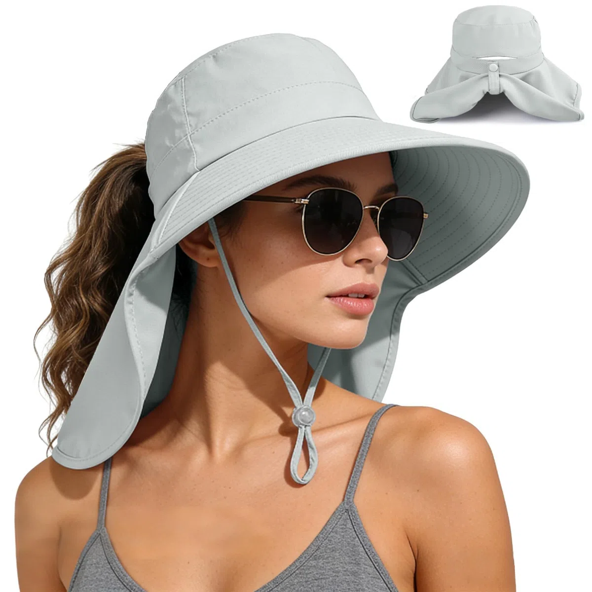 Sonnenhut Damen UV Schutz Sommerhut mit Nackenschutz Fischerhut Breiter Krempe für Frauen Gärtner Hut,Outdoor Hut,Safari Hut Wanderhut