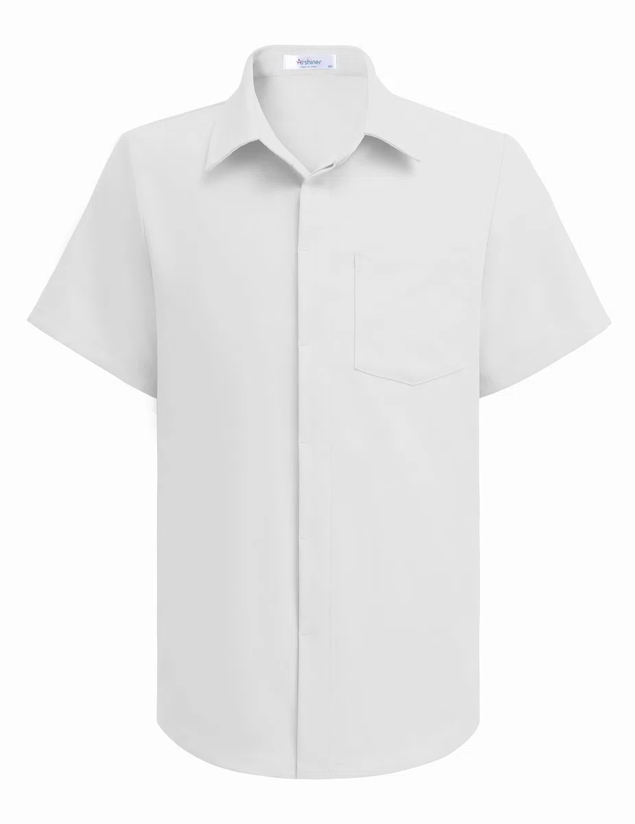 Arshiner Jungen Hemd Sommer Knopfleiste Shirt Kurzarm Kinderhemd Einfarbig Formale Schuluniform Kinder Freizeithemd Mode Oberteil mit Brusttasche 5-12 Jahre