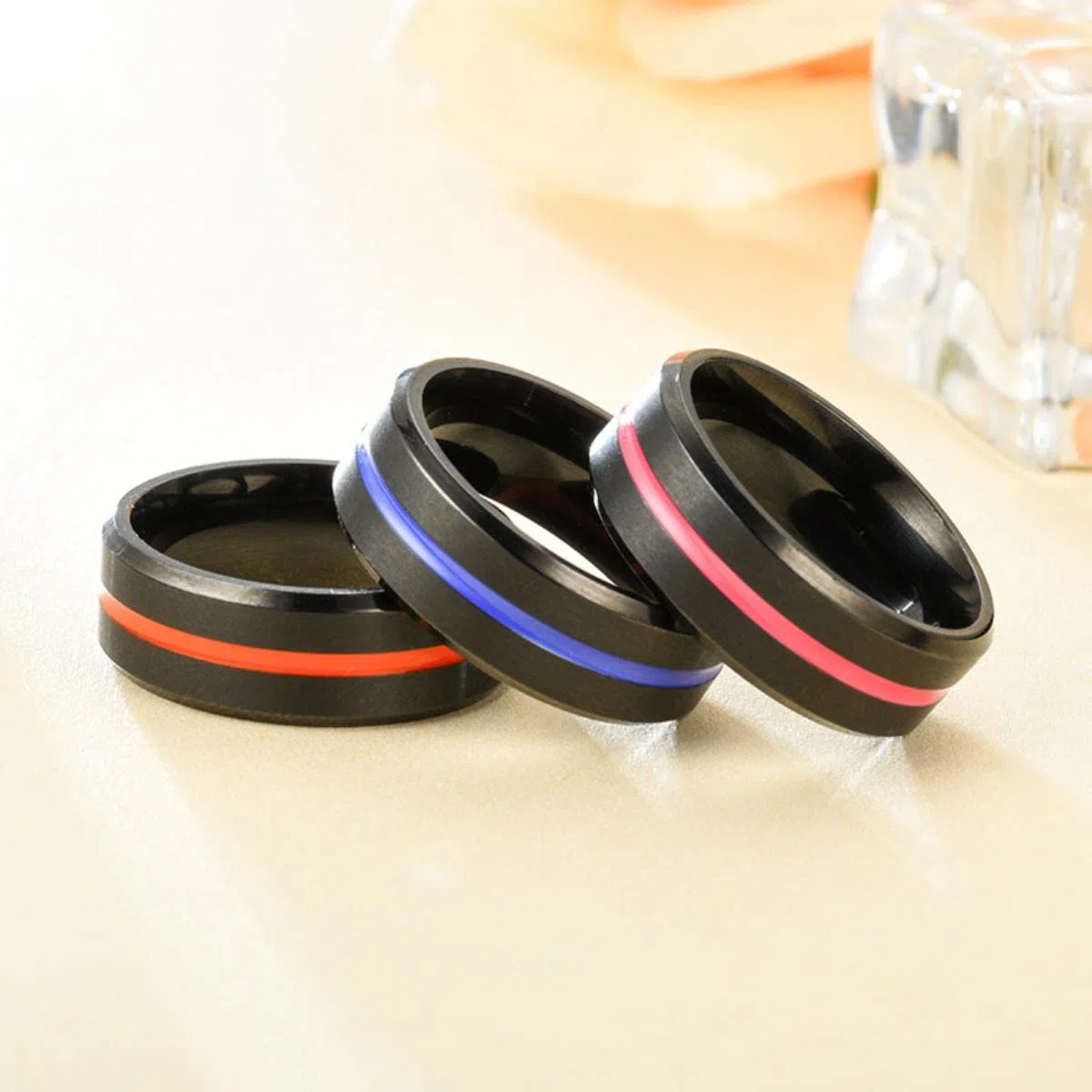 3 Stile Klassische 8mm Eheringe für Männer 's Edelstahl Ring Schwarz mit rosa orange Blue Groove Verlobungsring