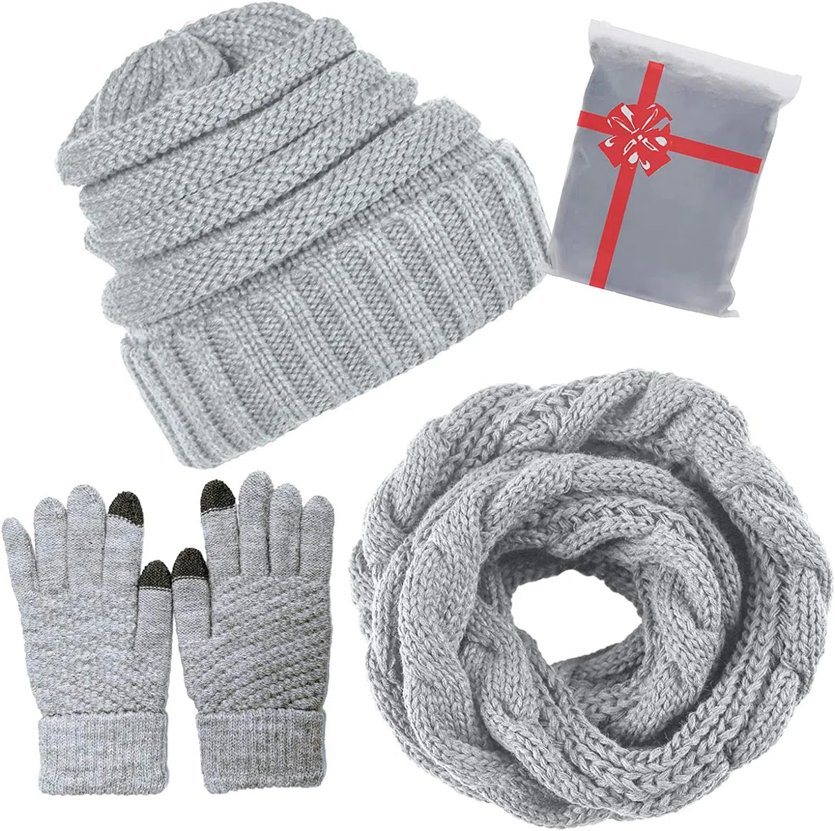 CheChury Winter Schal Strickmütze Kombiset Strickset Beanie Handschuhe Damen Schal Mütze Handschuhe Set Gestrickt Geschenkset Touchscreen-Handschuhe