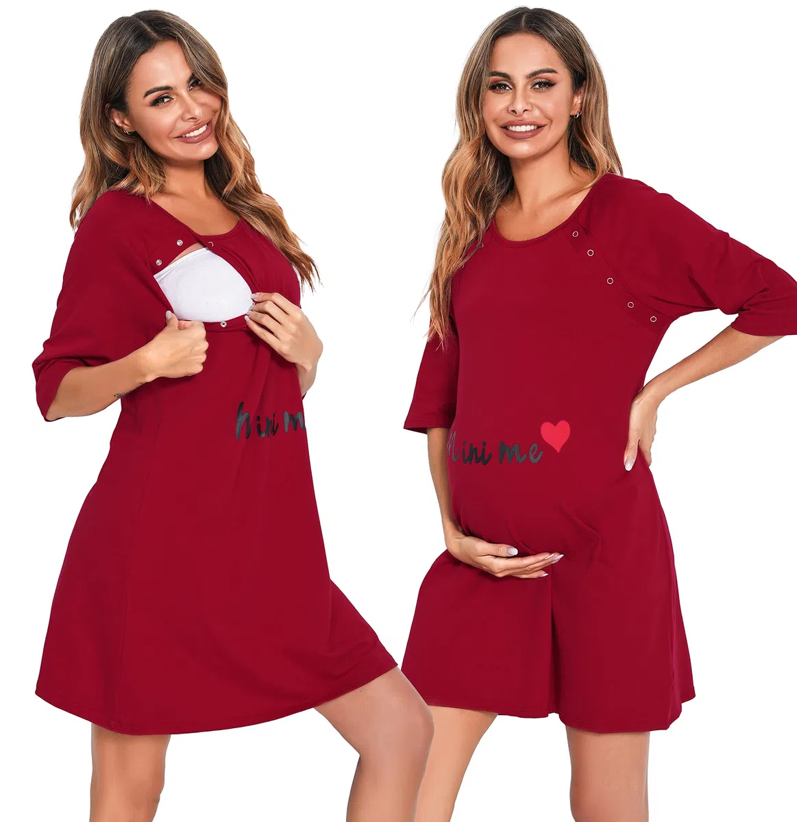 Vlazom Damen Nachthemd Damen Schlafanzug Pyjama Sommer Nachtwäsche Umstandskleidung Damen Geburt Stillnachthemd mit Durchgehender Knopfleiste