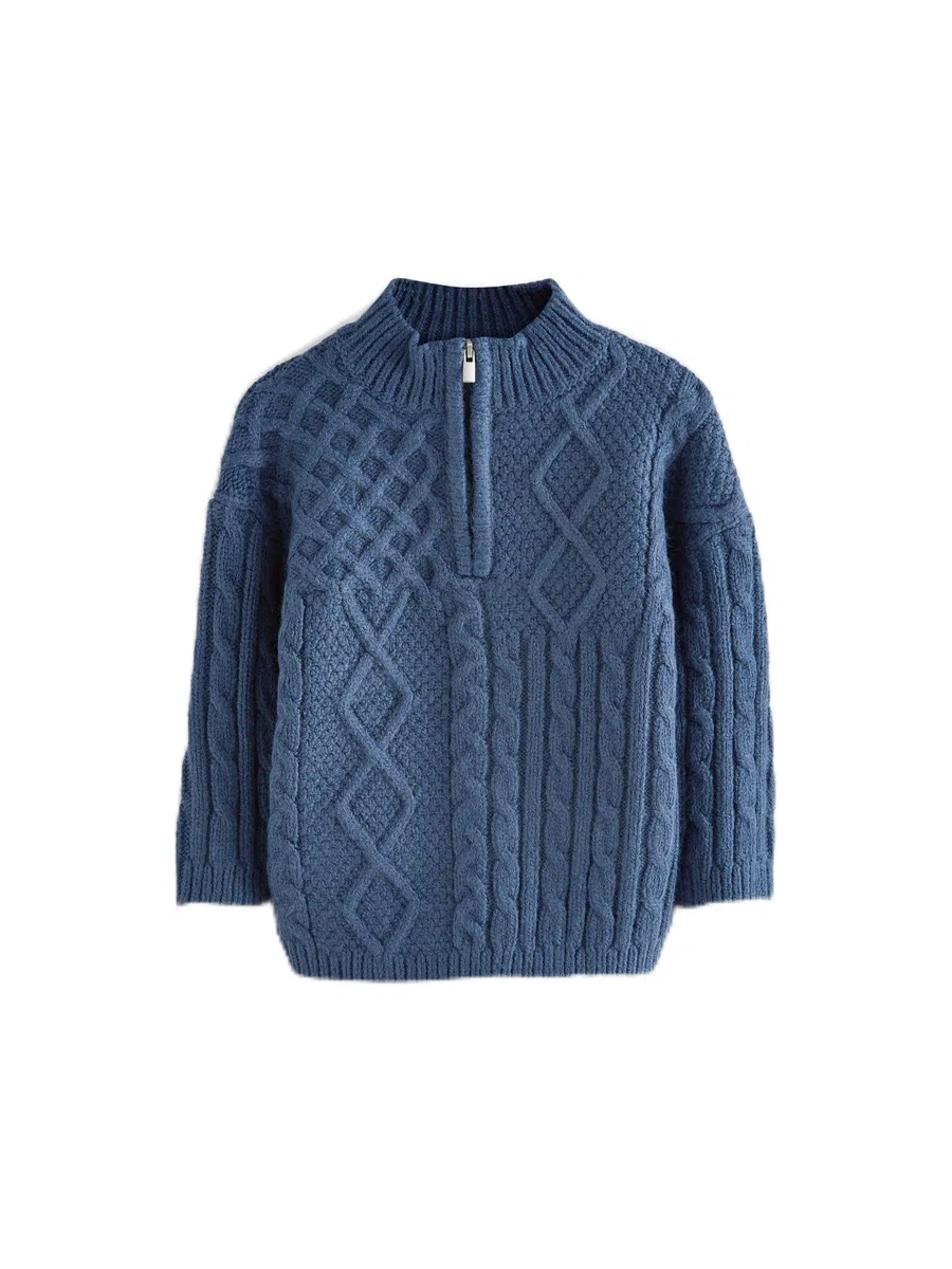 NEXT Jungen Pullover mit Zopfmuster und Reißverschlussausschnitt 62-122