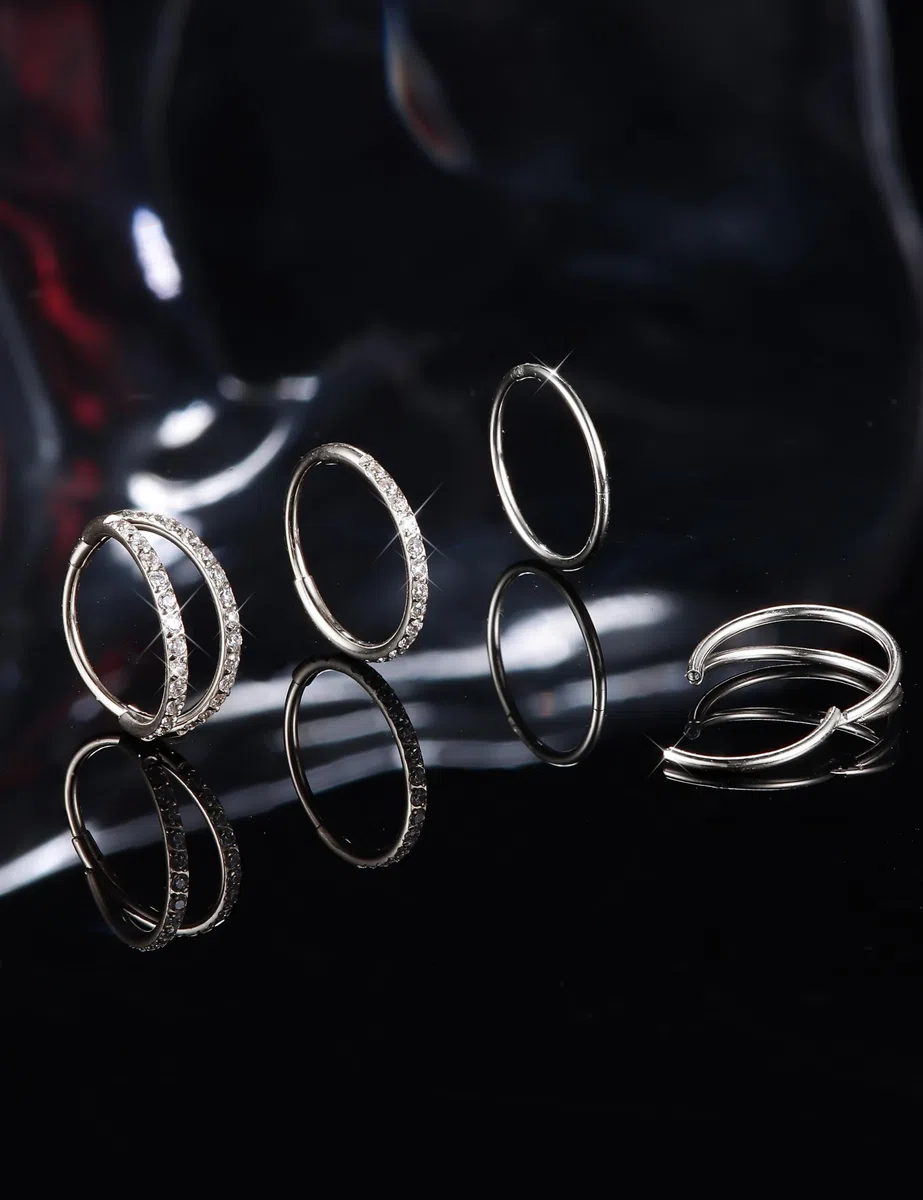 Dochais 4PCS 18G Nasenpiercing Ring, Ohrringe Chirurgenstahl Tragus Septum Piercing CZ Clicker Ring, Segmentring Conch Lippe Knorpel Doppelt Nasenring Hoop 8mm 10mm für Damen Herren
