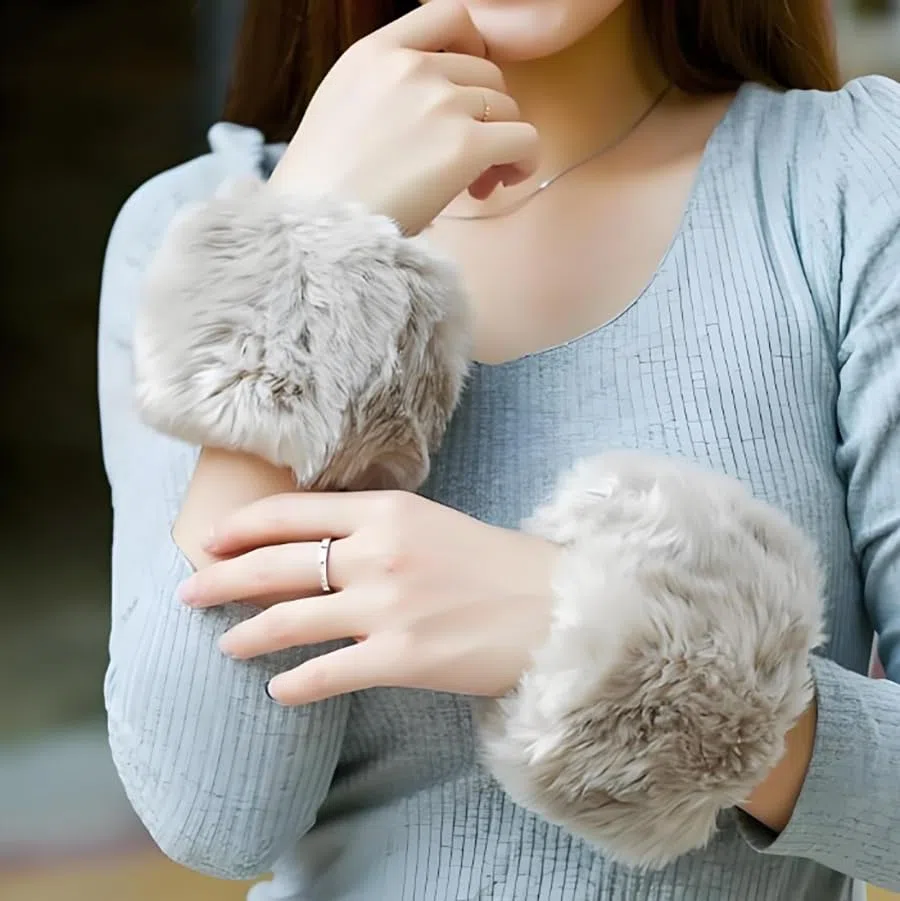 Damen Manschetten Fell Stulpen Faux Pelz Stulpen Pulswärmer Herbst Winter Manschetten Wärmer Wrist Band Cuffs Flauschig Fellstulpen Pelz Pulswärmer Handstulpen für Kleidung Rosa