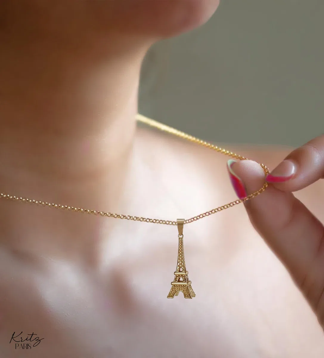 Kritz Damen Halskette Eiffelturm Gold - Anhänger Eiffel Turm Paris Edelstahl Vergoldet mit Verstellbare Kette - Schmuck Modisches Geschenenk
