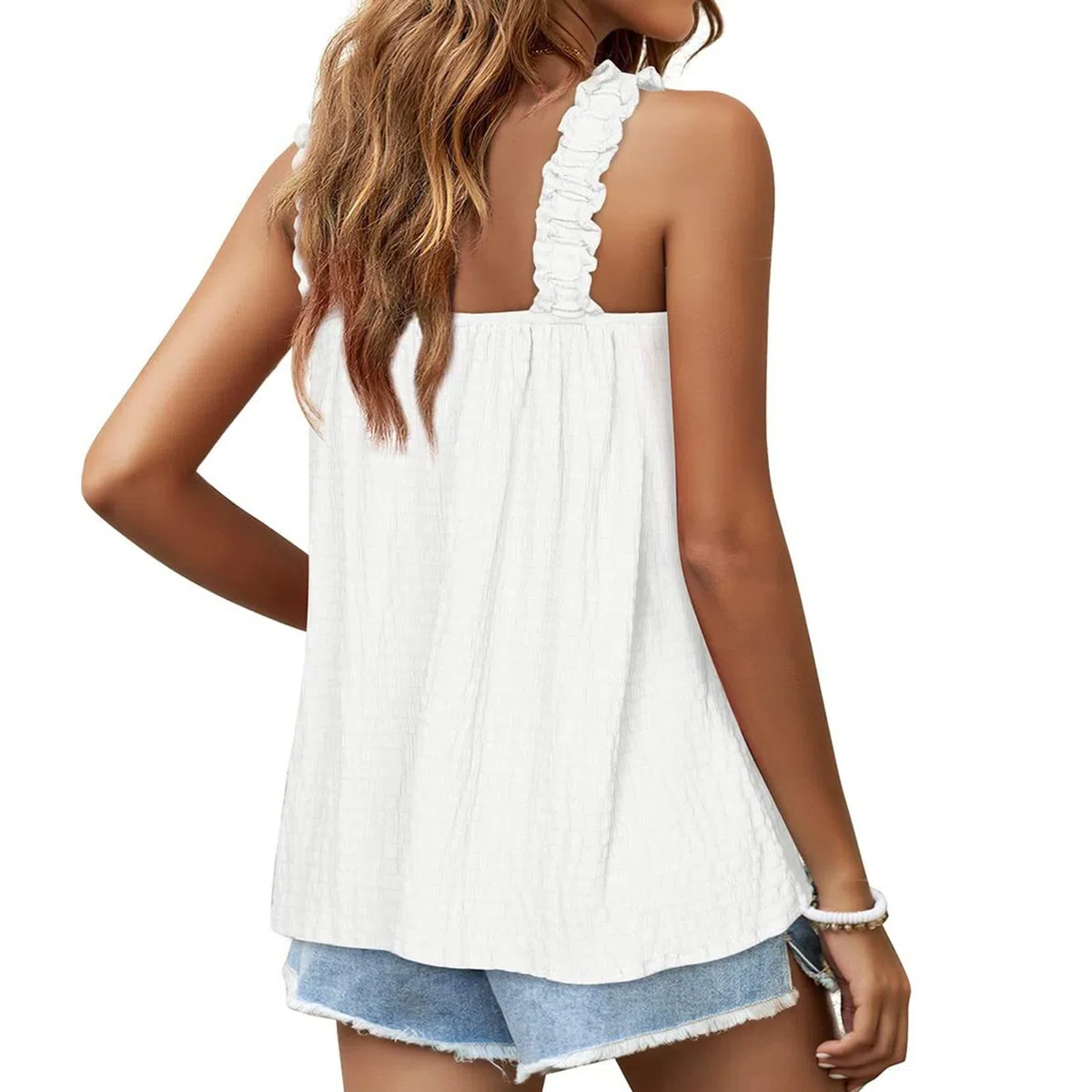 Damen Tanktop Breite Träger Elegant Einfarbig Rückenfrei Quadratischem Kragen Trägertop Camisole Sommer Casual Ärmellose Plissee Crop Tops Korsett Top Loose Fit Tank T-Shirt