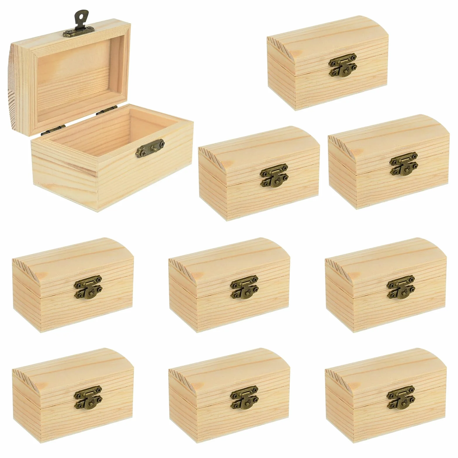 10 Stück Klein Unfertige Hölzernes Schatztruhe Box (9x5x4,5cm) Mini Holz Schatzkiste mit Verschluss für DIY Kunsthandwerk und Party Favor