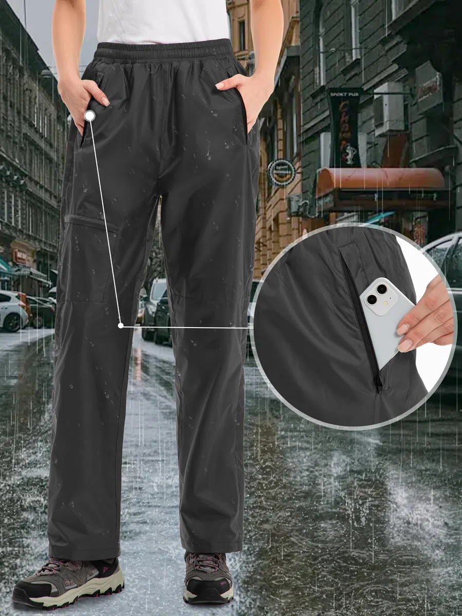 Regenhose Damen Wasserdicht Atmungsaktiv Leicht Fahrrad Überziehhose Winddicht Wanderhose Outdoor Trekkinghose Arbeitshose