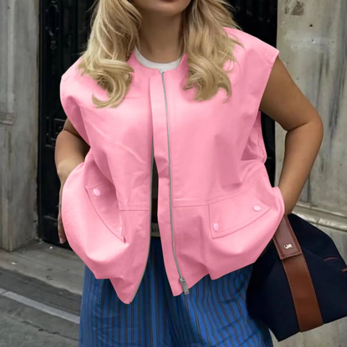 Damen-Westen Sommer Cargo Weste Leichte Sommerwesten Y2k Vingtage Vest Ärmellos Cropped Jacke Mit Taschen und Reißverschluss Herbst Übergangsjacke Outdoor Softshell Damenwesten Jeansweste Übergroße
