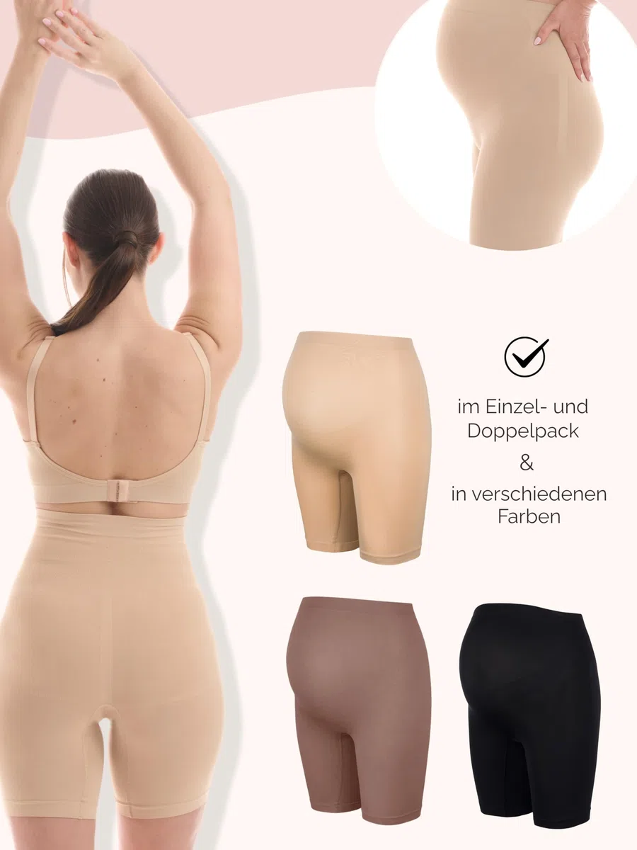 Herzmutter Umstandsslips nahtlos - OekoTex 100 - Langes Bein - Schwangerschafts Unterhose - Überbauch-Shorts-Unterwäsche - Seamless-Stützend - 1er & 2er Set - 5500