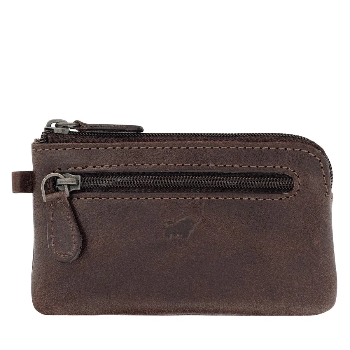 BRAUN BÜFFEL - Schlüsseletui aus echtem Rindleder Arezzo 12cm - Kleine Schlüsseltasche für Herren & Damen mit Reißverschluss & 2 Schlüsselringen - Zeitlos klassisches Schlüsselmäppchen Braun