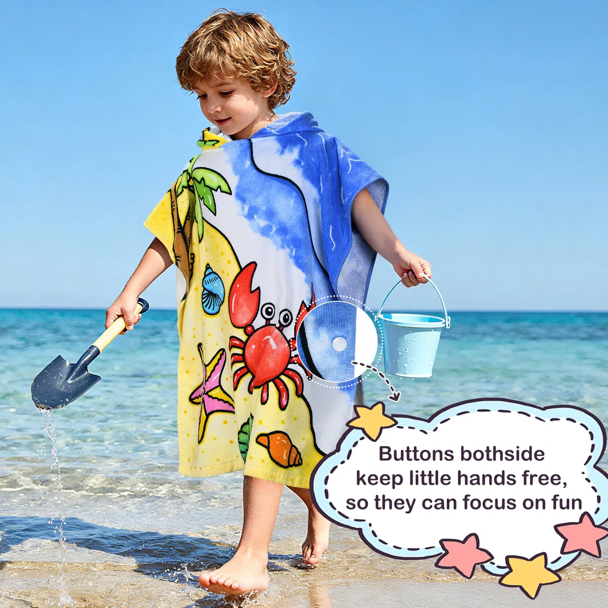 Kato Tirrinia 100% Baumwolle Badeponcho Strandtuch 90-120cm Kinder, Absorbierender Bademantel Badehandtuch für Mädchen Jungen, Handtuch Poncho für Strand Schwimmen Camping Baden