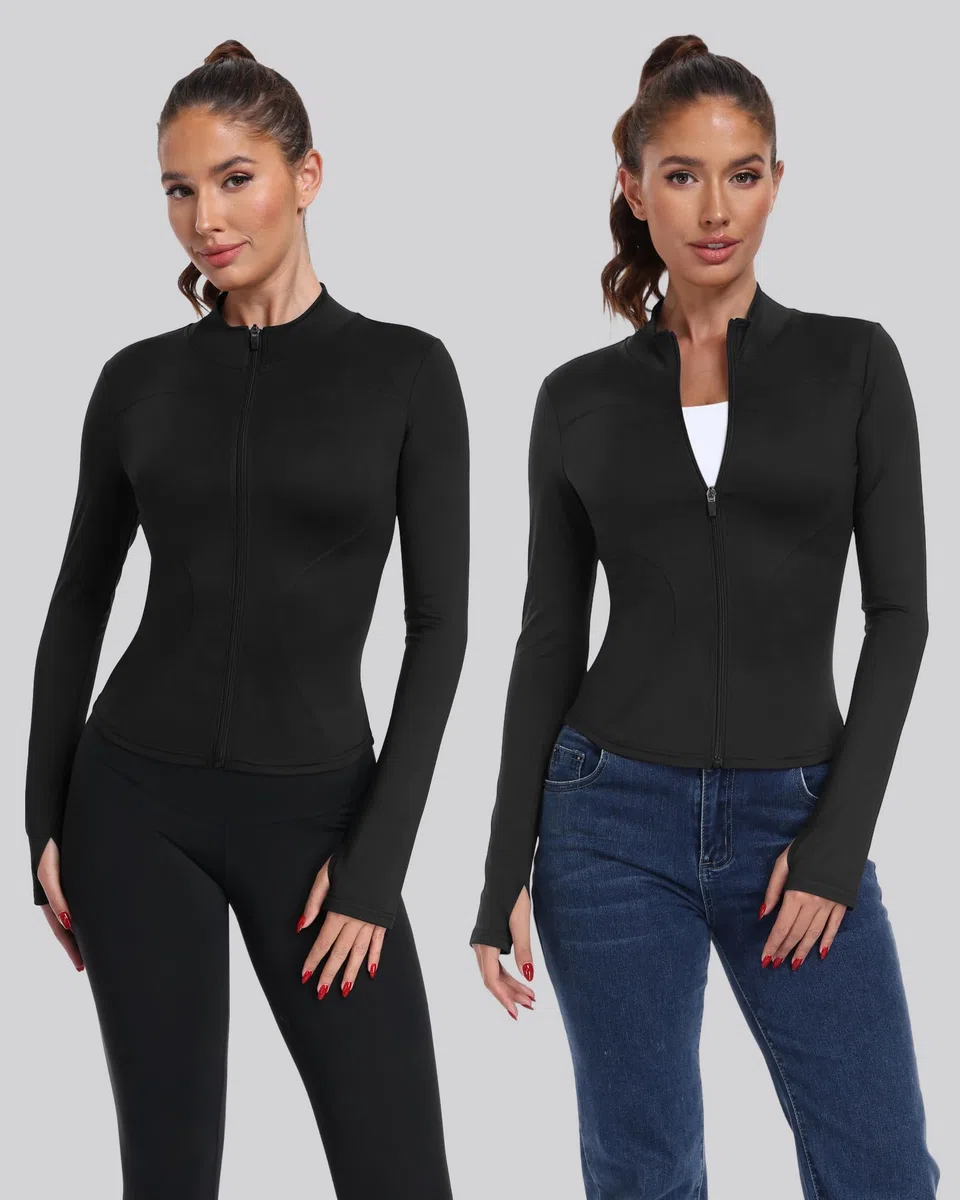 TNNZEET Sportjacke Damen Laufjacke Gym Tops Oberteil Yoga Langarm Sport Tshirt Fitness Trainingsjacke mit Daumenloch Reißverschluss