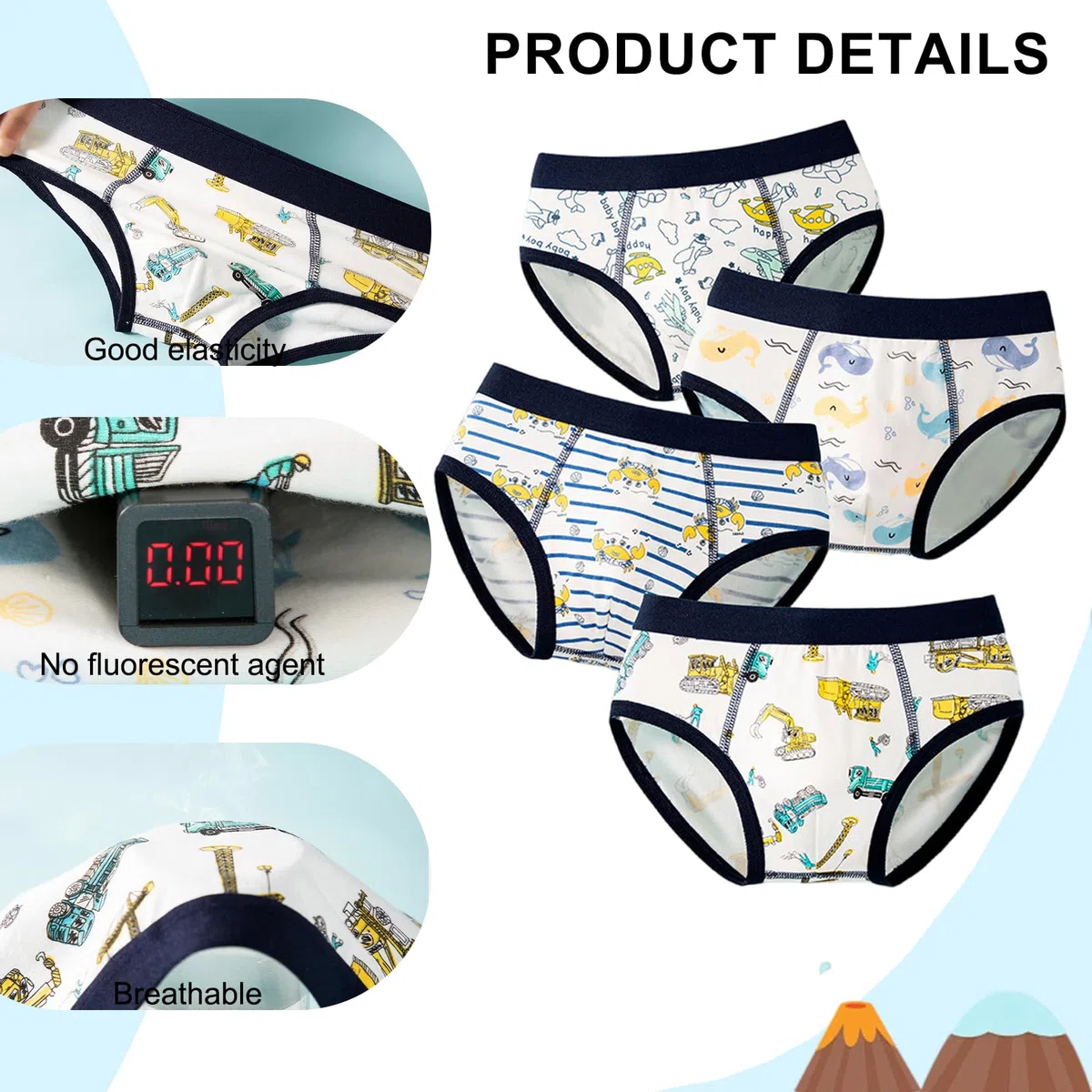 Jungen Slips Unterwäsche Atmungsaktiv Dinosaurier Hose Weiche Baumwolle Verschiedene Slips für Kleinkinder, 2–12 Jahre (12er-Pack)