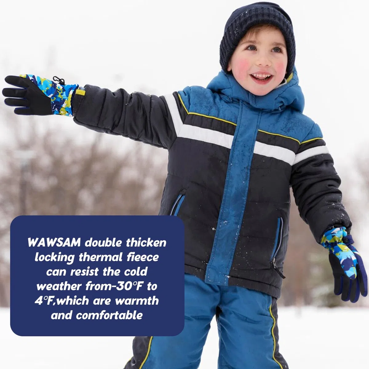 WAWSAM Kinder Ski Handschuhe Schneehandschuhe Kinder Winter Handschuhe Winddichte Warm Fleece Fahrradhandschuhe für Jungen Mädchen