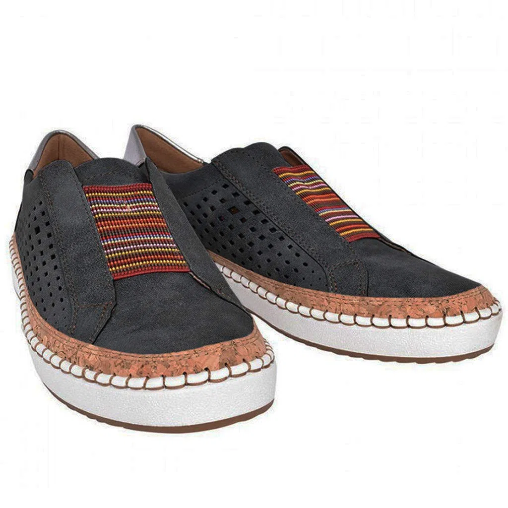 Sneaker Damen Schwarz Elegant Laufschuhe rutschfeste Slip On Leder Schuhe Fußballschuhe Leichtgewichts Atmungsaktiv Frauen Joggingschuhe Plateau Casual Große Größe Für Sporthalle Outdoor Jogging