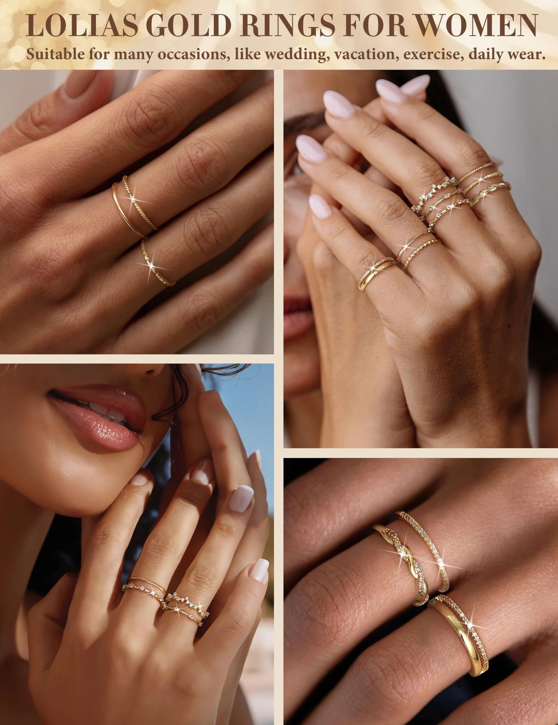 LOLIAS 9 Stück Ringe Gold/Silber Wasserfest Ring Verstellbar Statement Ringe Damen Damenring Daumenringe Fingerring Stapelringe Verlobungsring Promise Ring Set Schmuck