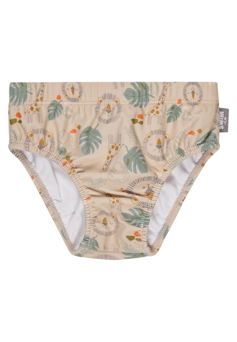 Sterntaler Badehose Safari – Baby- & Kinderschwimmhose aus Bademodenstoff mit Elasthan, Safari-Muster, Kordelzug und UV-Schutz 50+ – Beige, Größe 104