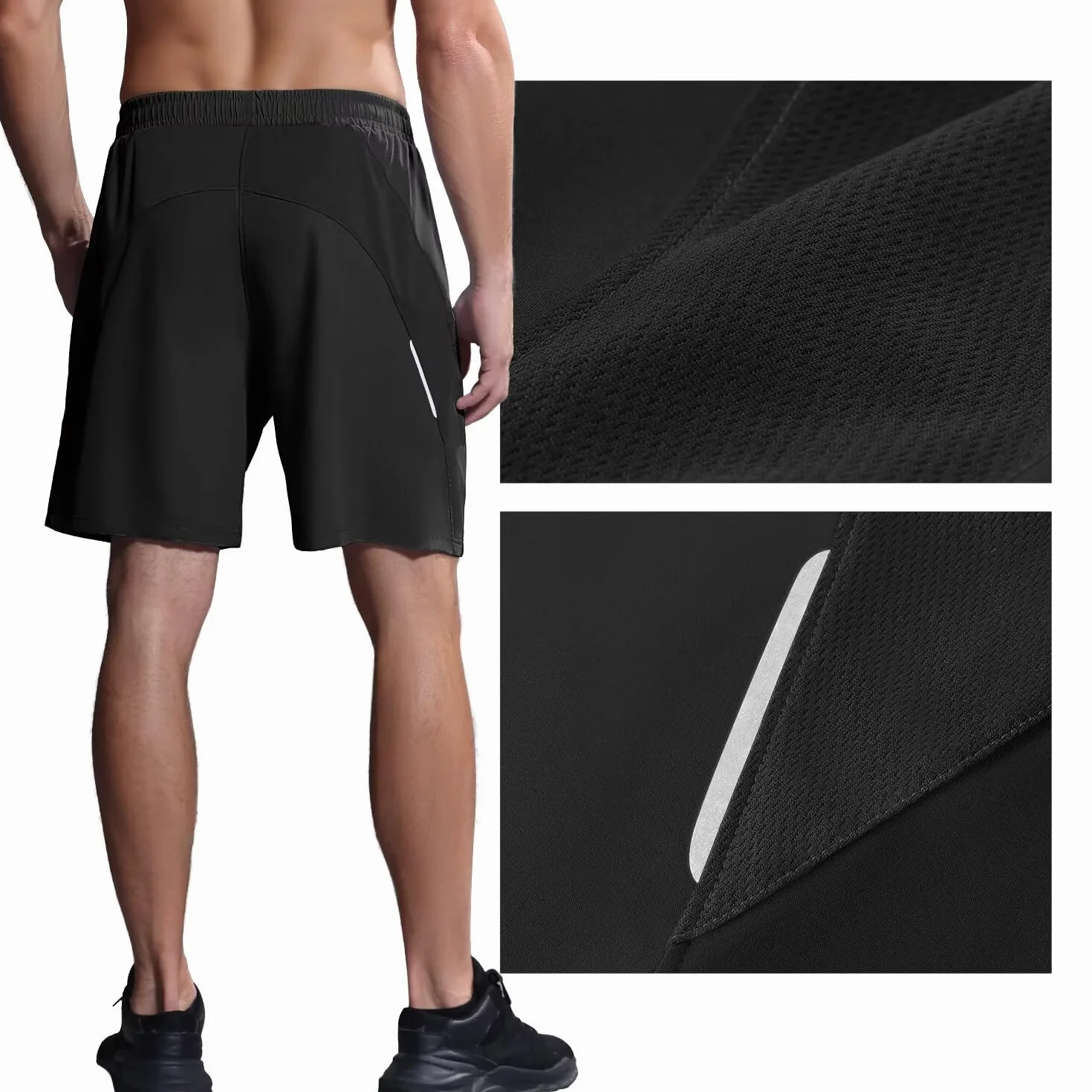 HMIYA Herren-Sport-Shorts, schnelltrocknend, mit Reißverschlusstaschen für Workout, Laufen, Training