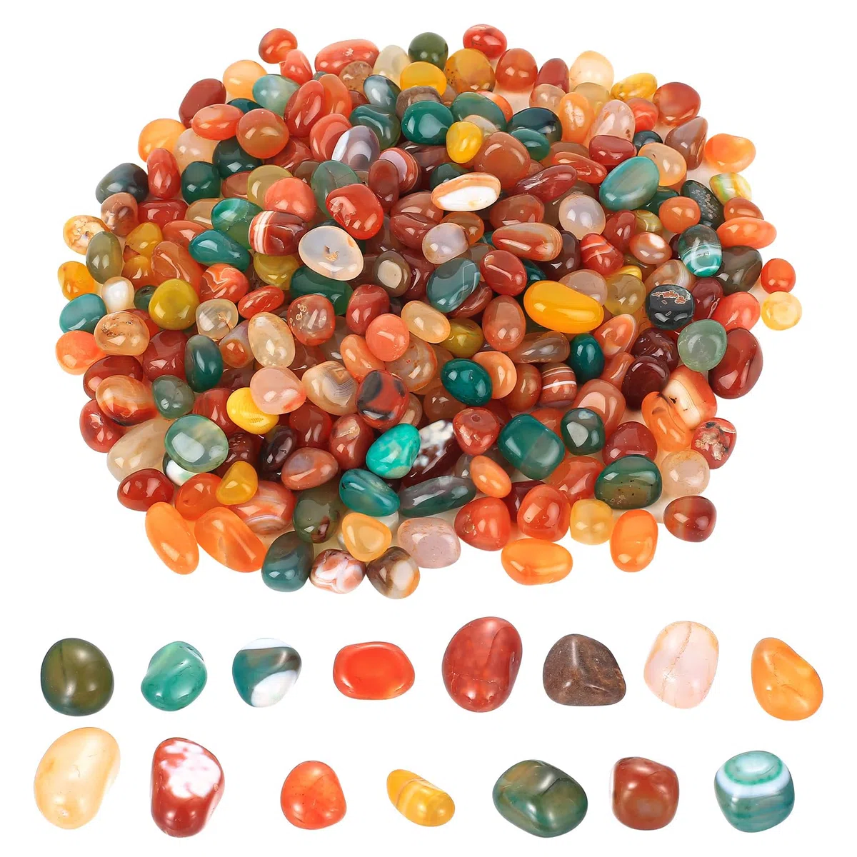 900g Edelsteine für Kinder, Bunte Trommelsteine, Halbedelsteine, 8-13 mm Muggelsteine, Bunte Steine Glückssteine für Edelsteinspiel Schatzsuche Gärten Blumentöpfe Dekoration(rund)