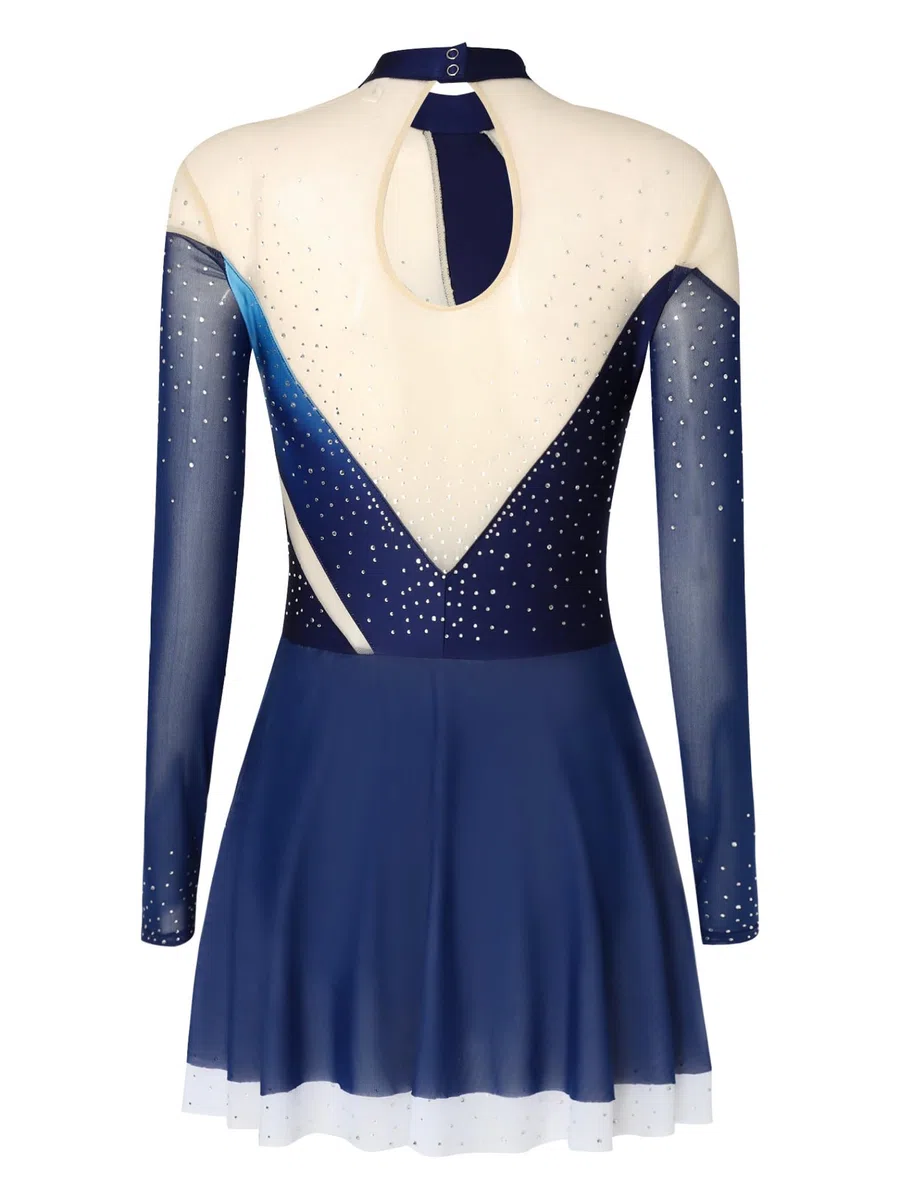 Eiskunstlauf Kleid Damen Glitzernde Kunstlaufkleider Mit Strass Lange Ärmel Eistanz Gymnastikanzug Wettkampf Show