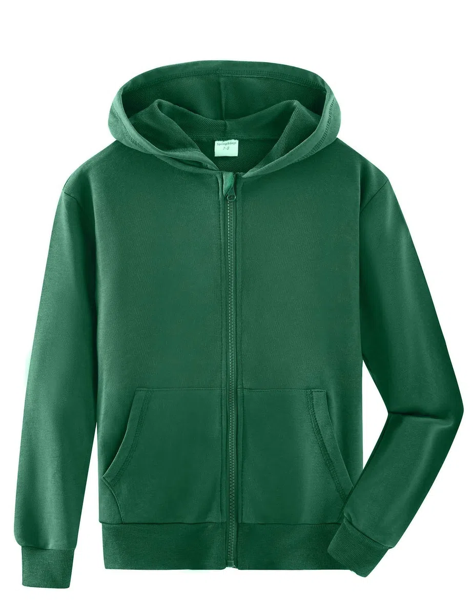 Spring&Gege Jungen Hoodie Sweatjacke Basic Einfarbig Baumwoll Kapuzenjacke für Kinder（3-14 Jahre）
