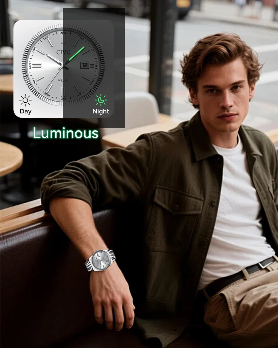 CIVO Herren Uhr Edelstahl Armbanduhr: Einfach Analog Business Herrenuhr mit Leuchtend Datum - Wasserdicht für Arbeit und Freizeit - Stylisch Geschenk für Männer