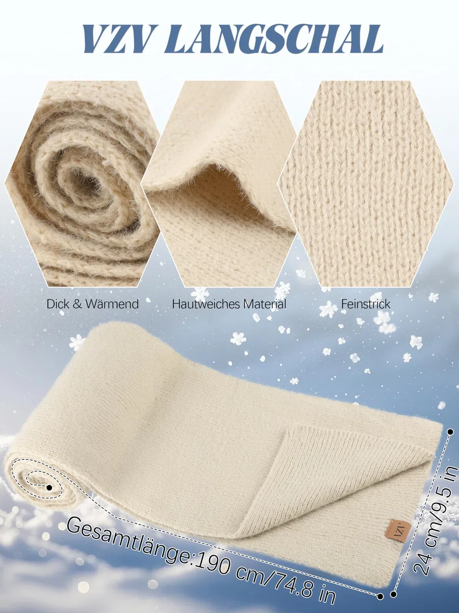 VZV Wintermütze, Schal, Handschuhe-Set: Warme Kashmir-Strickmütze, Damen Langer Schal, Touchscreen-Winterhandschuhe, Geschenke für Frauen