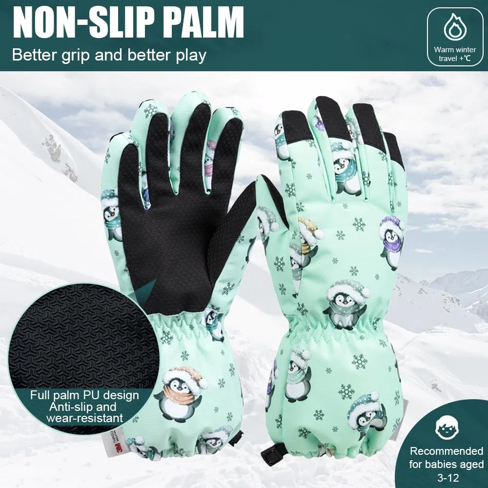 Skihandschuhe Kinder Wasserdicht, Winterhandschuhe Kinder Fleece Verdickt, Kinderhandschuhe Winter Warm, Thermohandschuhe Outdoor Sport Handschuhe Junge Mädchen Kalt Wetter