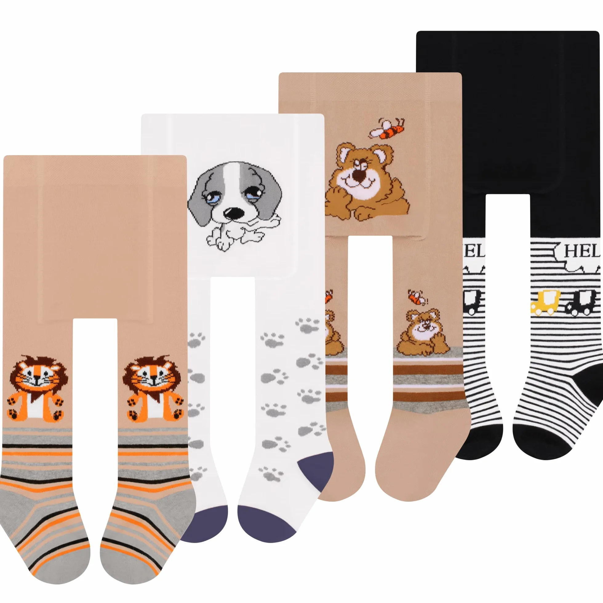L&K-II 4er Pack Babystrumpfhose Strumpfhose für Baby Jungen mit Hund Löwen Affen Bären und Auto Motiv 2760
