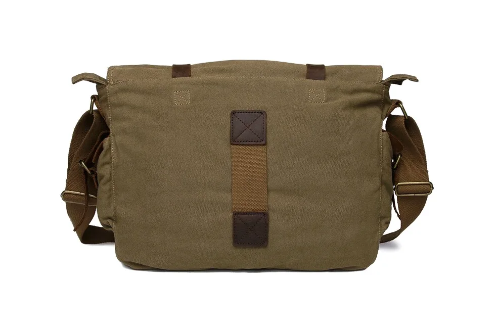 Sechunk Vintage Militär Leder Umhängetasche Canvas Laptop Tasche Retro Messenger