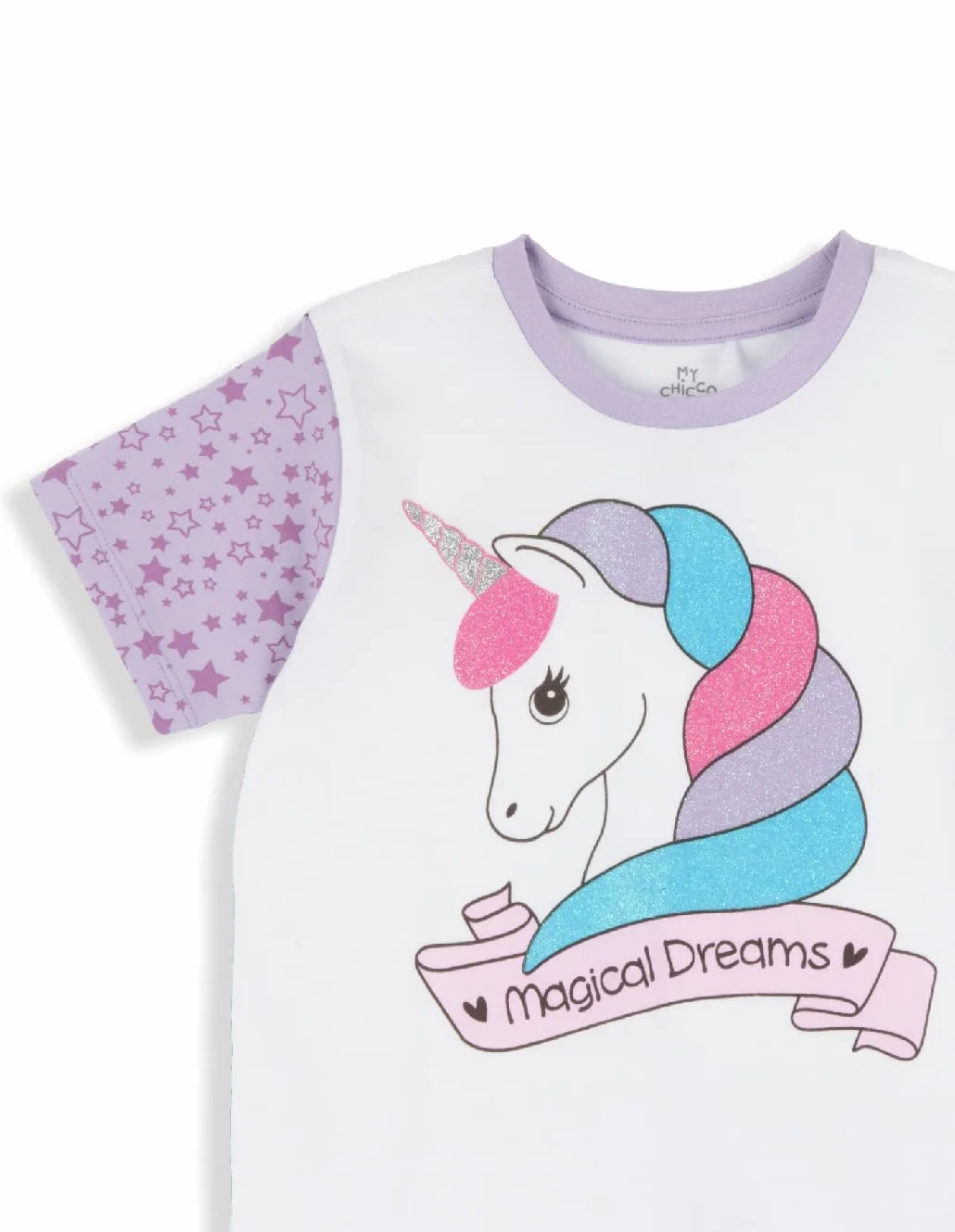 Chicco, Kurzer Pyjama mit Einhornmotiv aus leichter Baumwolle, Mädchenpyjama, Designed in Italy