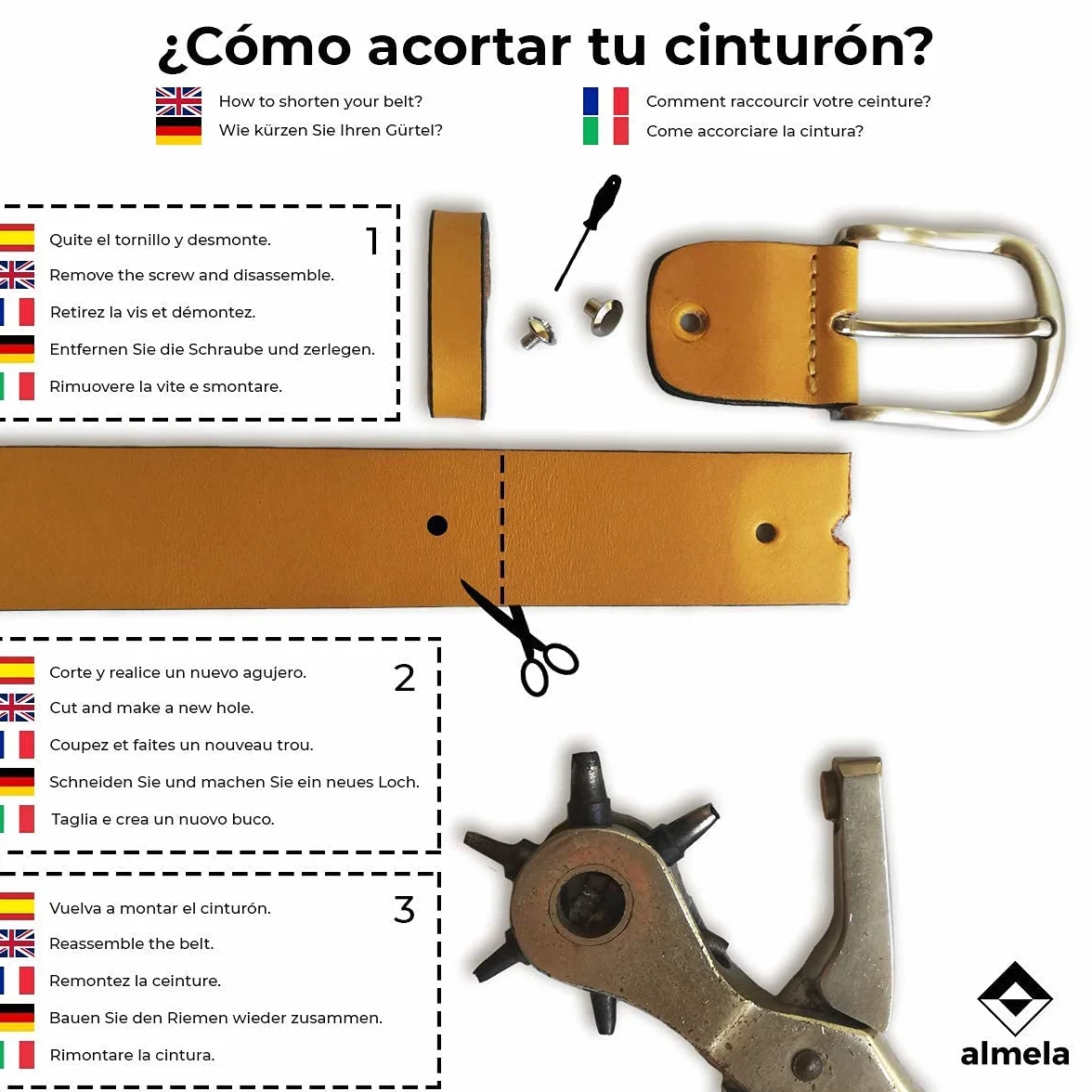 almela - Jungen Gürtel - Kinder - Kommunion - Rindsleder - 2,5 cm breit - Leder - 25mm - Kindergürtel - Jungengürtel - Kürzbar - Child belt