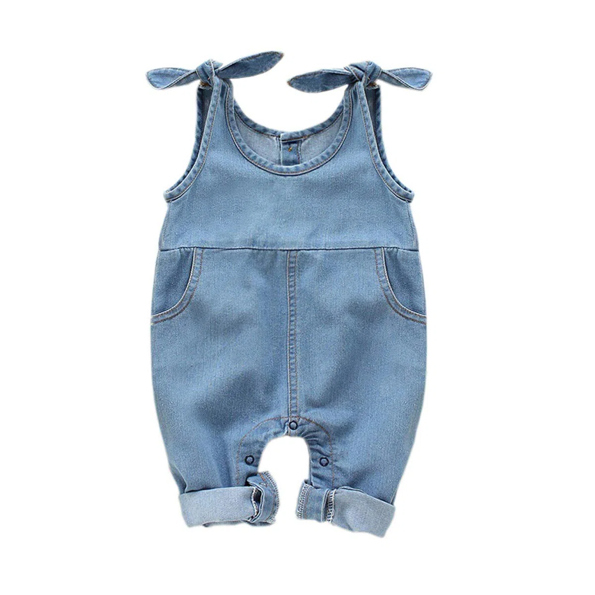 Verve Jelly Neugeborene Baby Mädchen Denim Jumpsuit Ärmellose Tasche Strampler Overalls Cowboy Latzhose