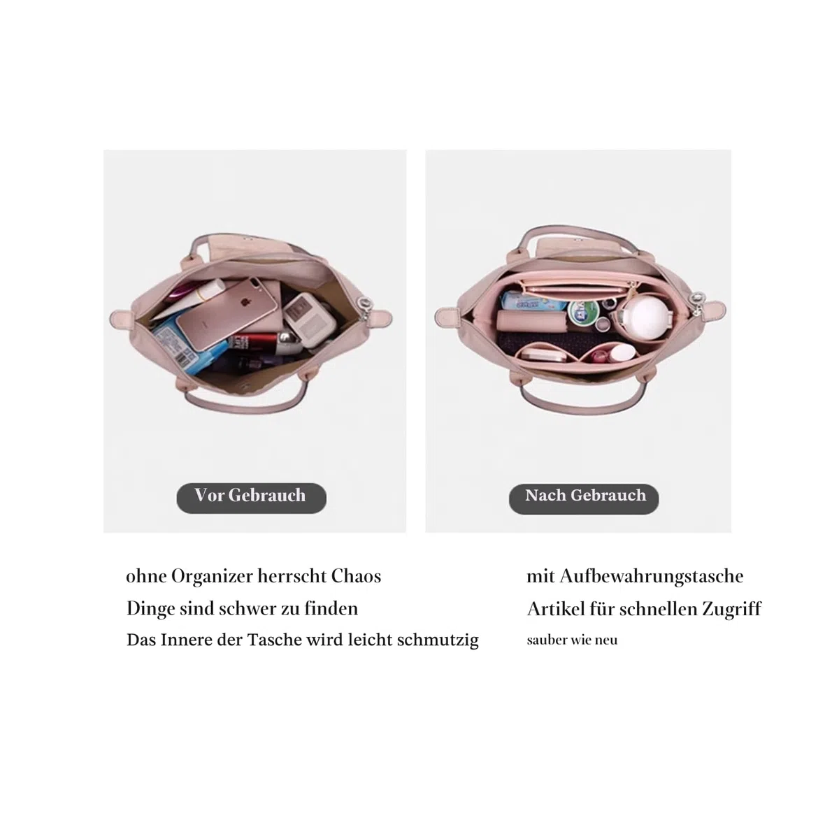 D.DUO Tascheneinsatz-Organizer, Geldbörsenzubehör,Passend Für Longchamp Tragetasche mit langem Griff (Beige,L(langer Griff))