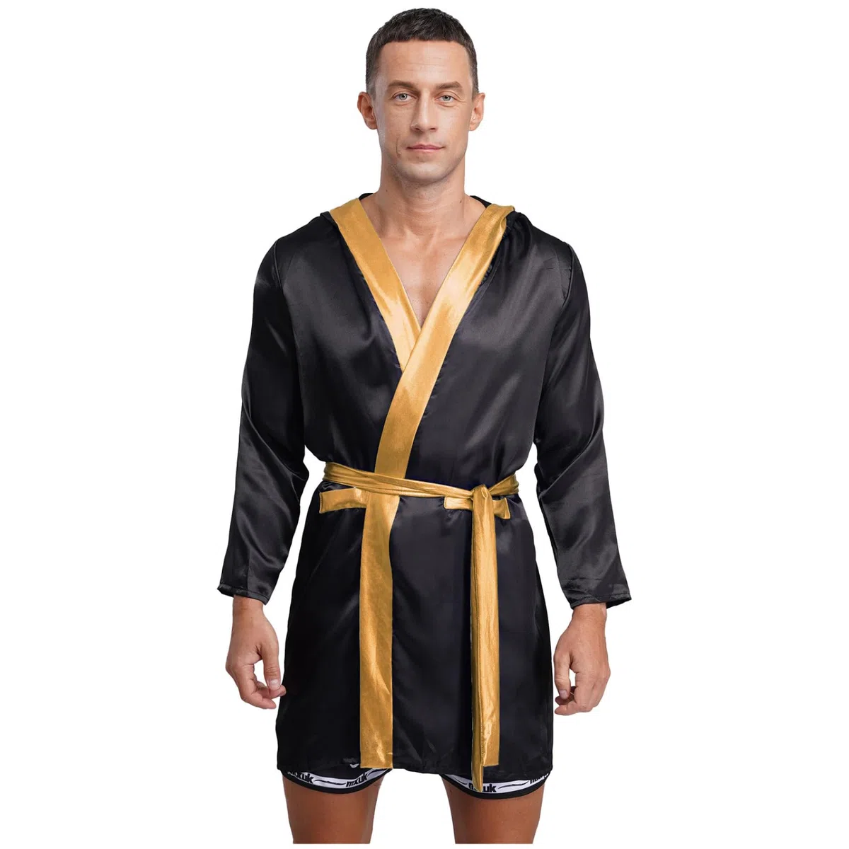 Vxuxlje Satin Boxermantel Herren Jungen Muay Thai Kapuzenjacke Langarm Satin Robe Mit Kapuze Kampfsport Kung Fu Training Workout Outfit Sportanzug