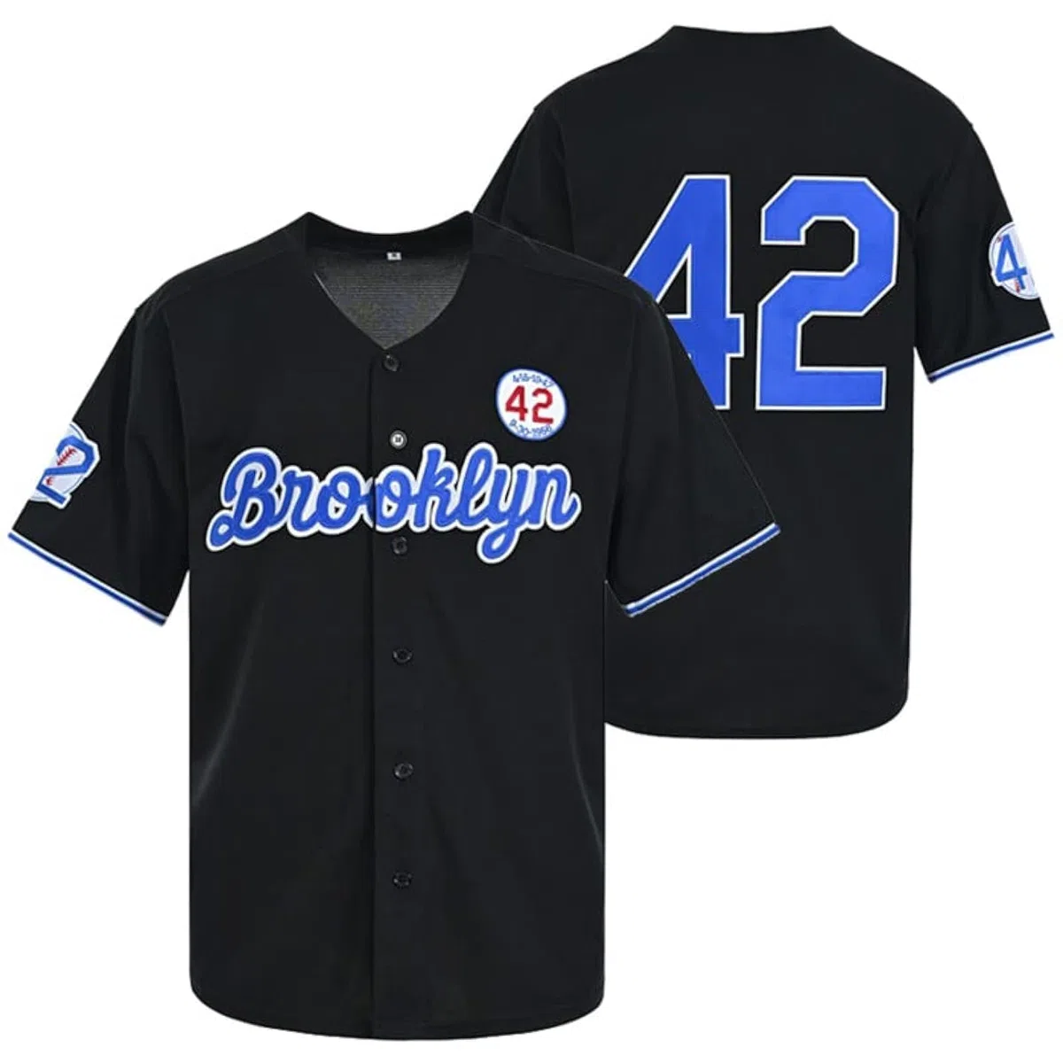 Madjus Herren Black Legend #42 Baseball-Trikot Button-Down-Jersey