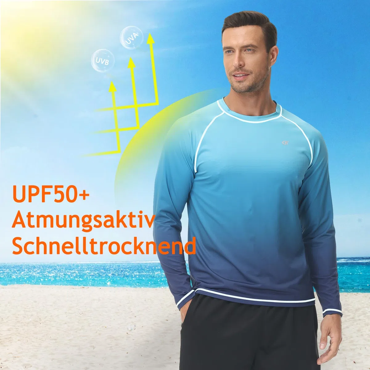 Huayuzh Rashguard UV Shirt Herren Langarmshirt Schwimm Tshirt Schnelltrocknend Atmungsaktiv Surfen Angeln Wandern Top