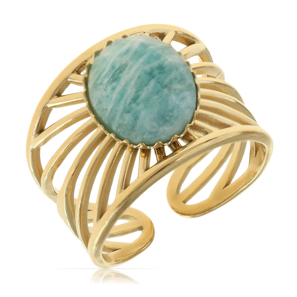 Made by Nami Boho Ring Gold Damen mit Edelstein Ring Verstellbar aus Chirurgischem Edelstahl Geschenke für Frauen Wasserfester Schmuck Hypoallergen