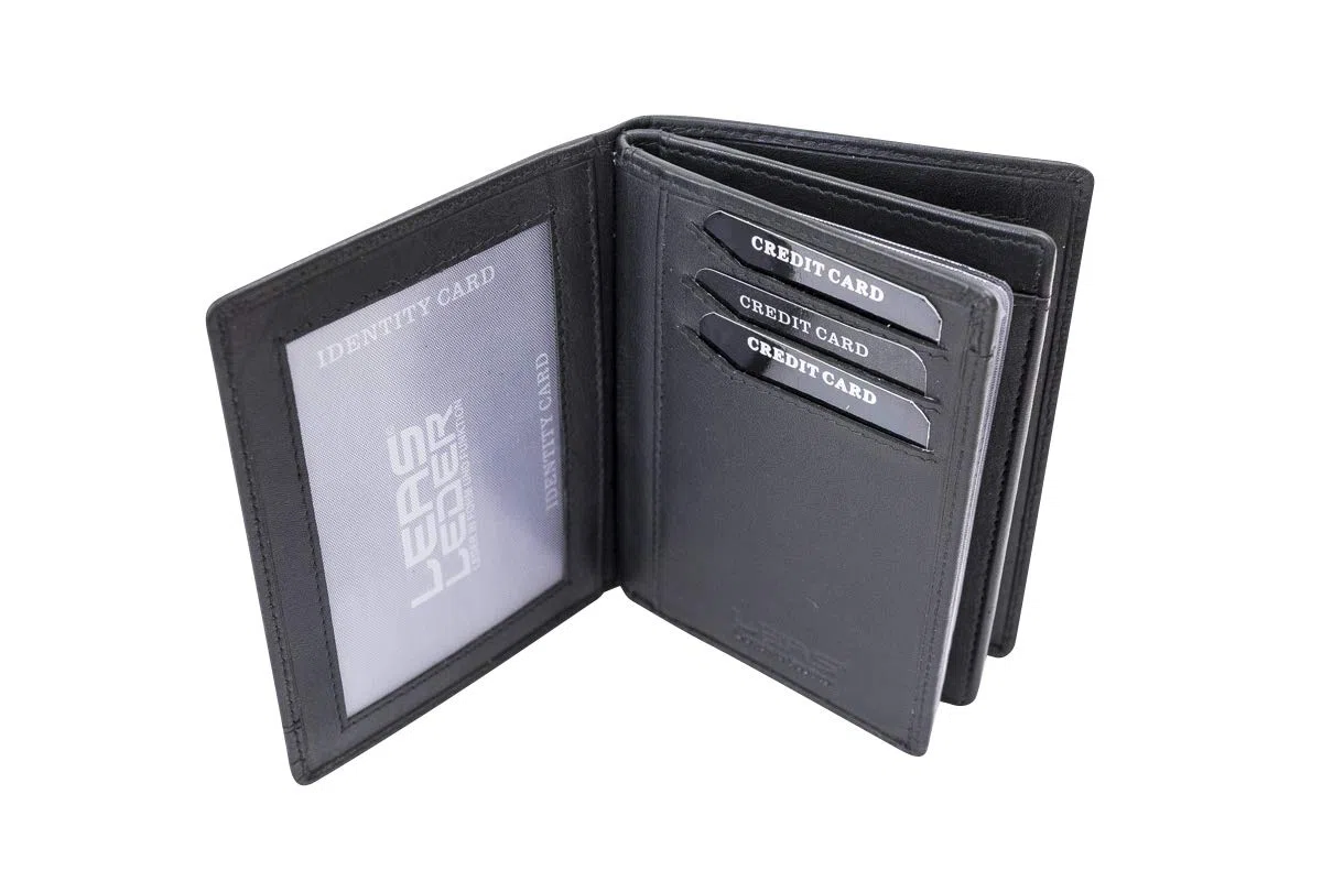 LEAS Ausweis- & Kreditkartenmappe/-hülle hochwertig verarbeitet mit RFID Schutzfolie Echt-Leder, schwarz Card-Collection