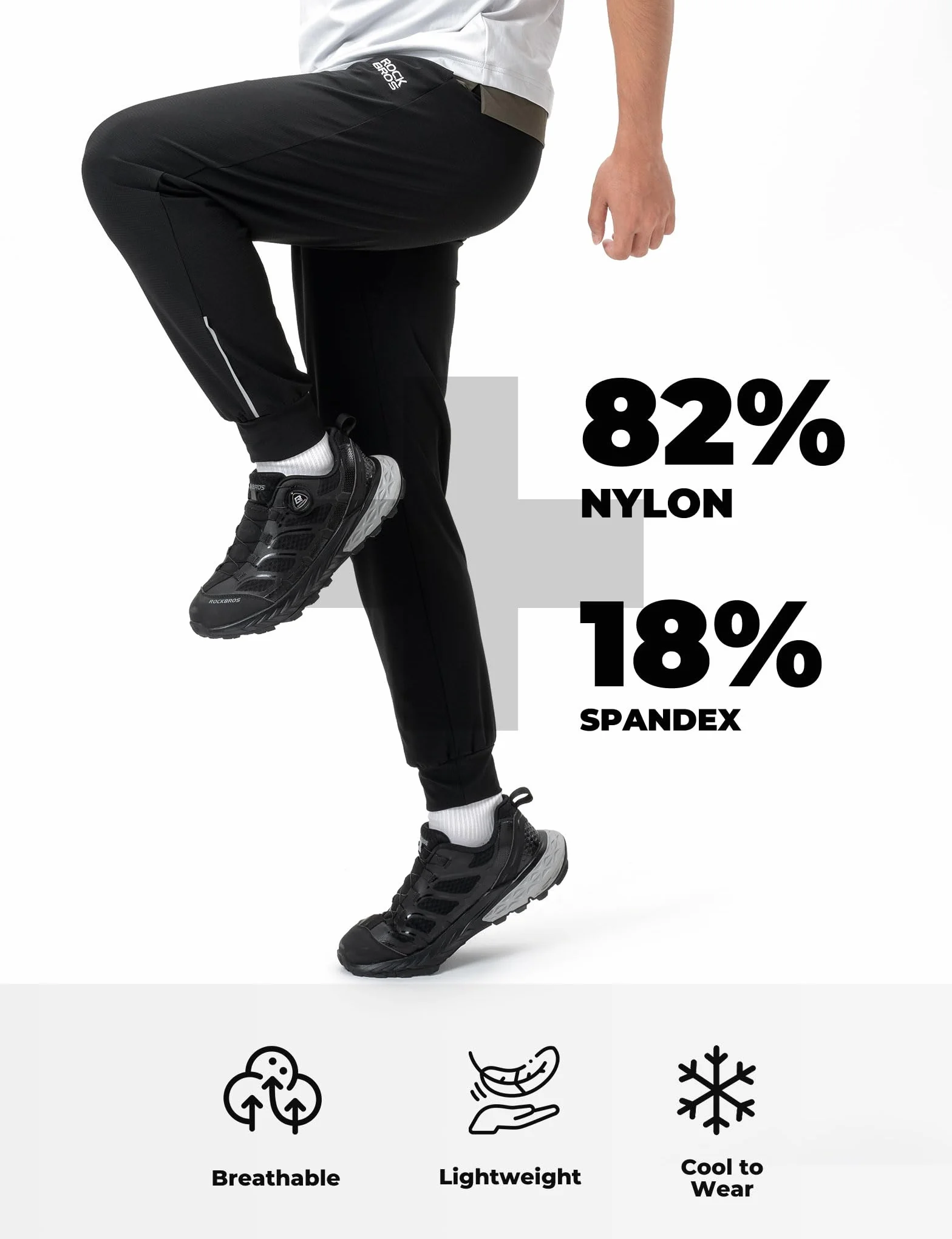 ROCKBROS Fahrradhose Lang Herren Leicht Atmungsaktiv Schnelltrocknend Mit Taschen Reflektierende Jogginghose Trainingshose Wanderhose MTB Laufen, Schwarz
