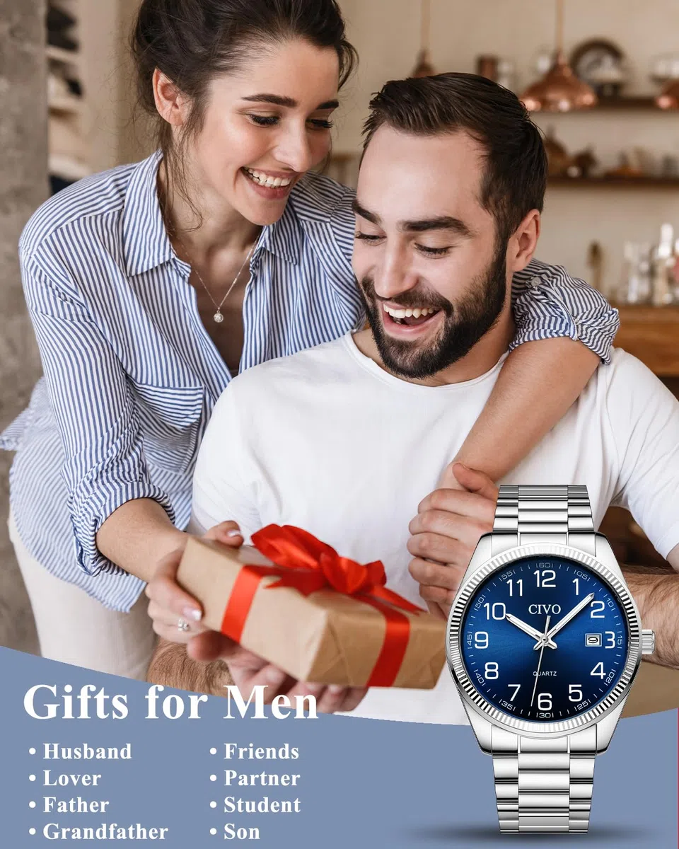 CIVO Silber Herrenuhr Leicht Lesbar: Edelstahl Analog Großes Zifferblatt Wasserdicht - Geschenk für Senioren mit Sehschwäche