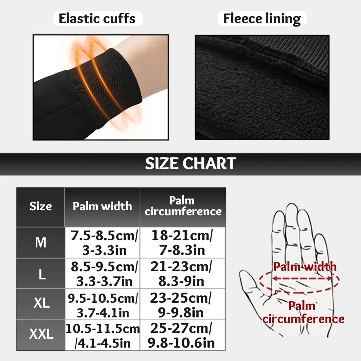 Fingerlose Handschuhe Angel Handschuhe Winterhandschuhe – Jagdhandschuhe Herren Warme Fahrradhandschuhe Damen, Bitte messen Sie Ihren Handumfang