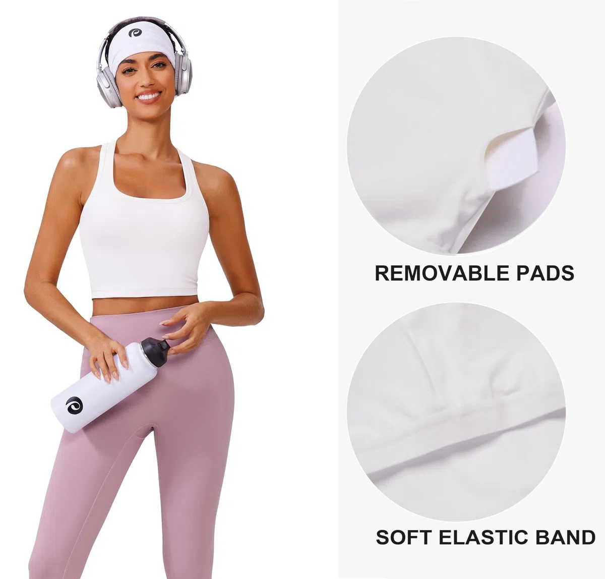 PINSPARK Sport BH Damen ohne Bügel Gepolstert Bustier mit Abnehmbaren Cups Racerback Push Up Sport Bra Atmungsaktiv Bralette Nahtlose Crop Tops Joggen Yoga Fitness