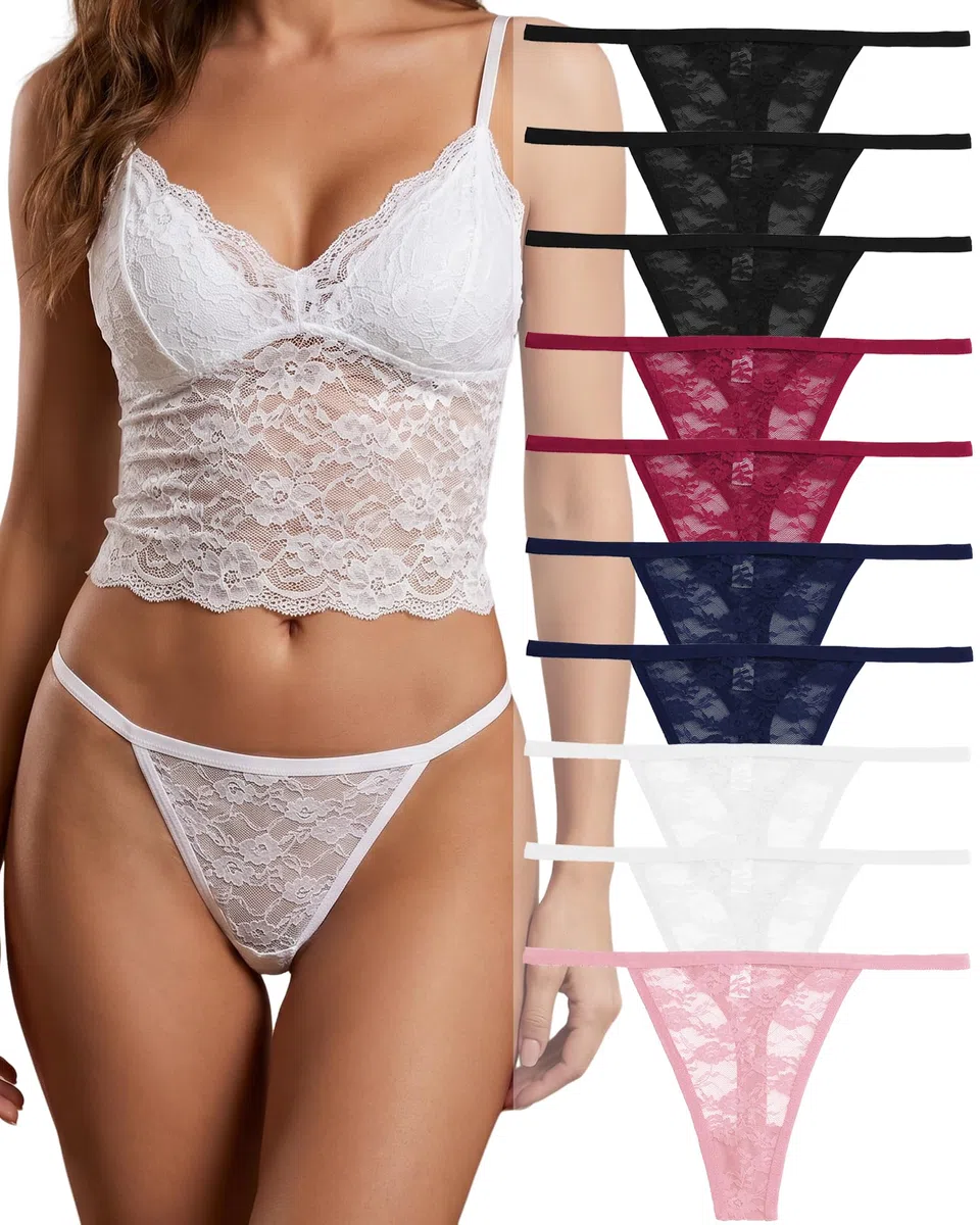 FINETOO 10er Pack Spitze Strings Tangas Damen Set Unterhosen Sexy Unterwäsche Frau Lingerie Sexy Thongs for Women Dessous Mehrpack S-XL