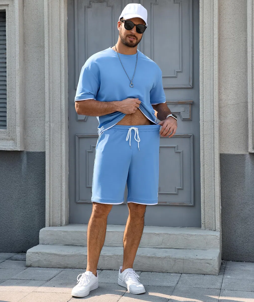 Elainone Herren Sommer Set T-Shirt & Shorts Kurz Trainingsanzug 2-teiliges Set 95% Polyester 5% Elasthan