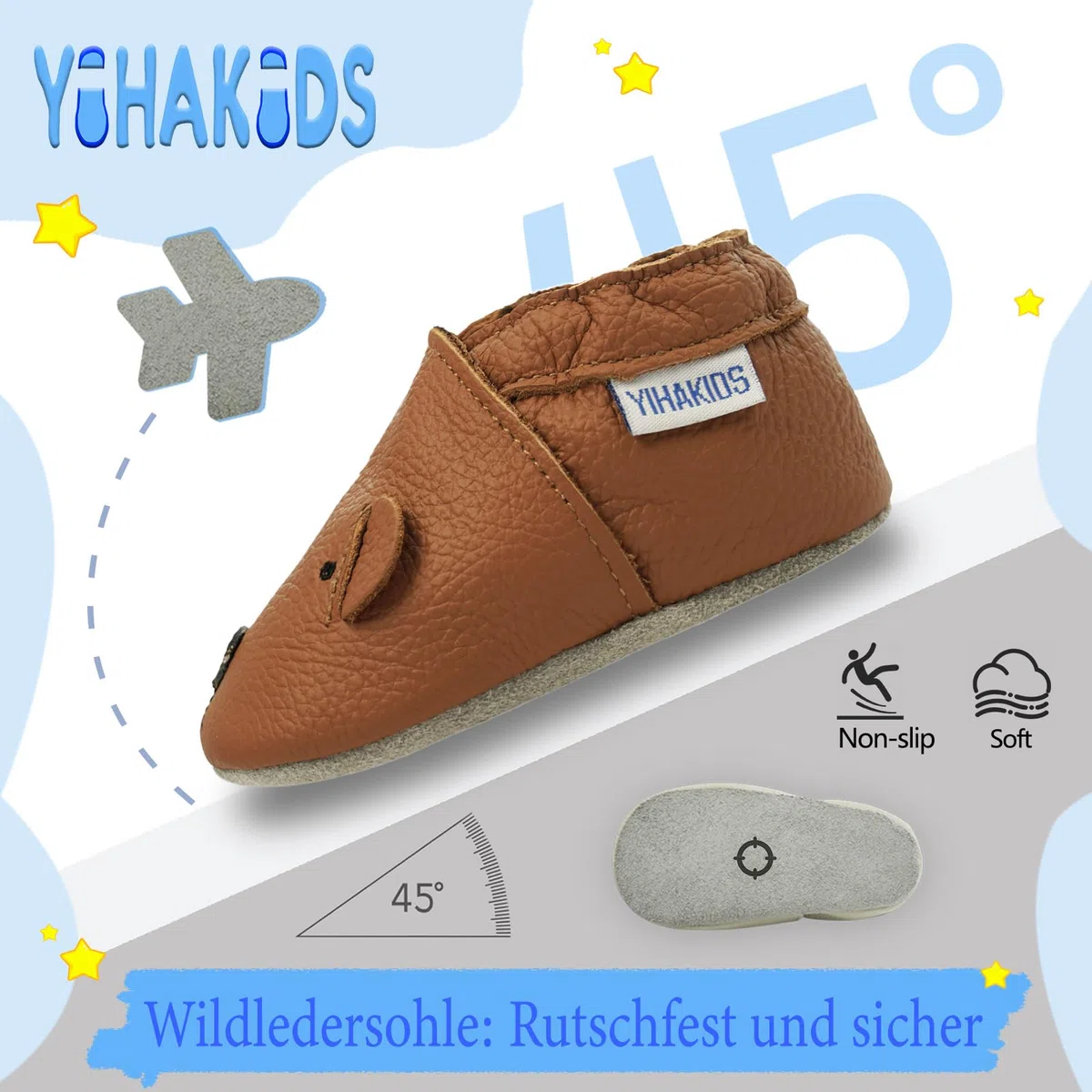 YIHAKIDS Krabbelschuhe Babyschuhe Lauflernschuhe Kleinkind Lederschuhe Hausschuhe Weiche Sohle Lernlaufschuhe