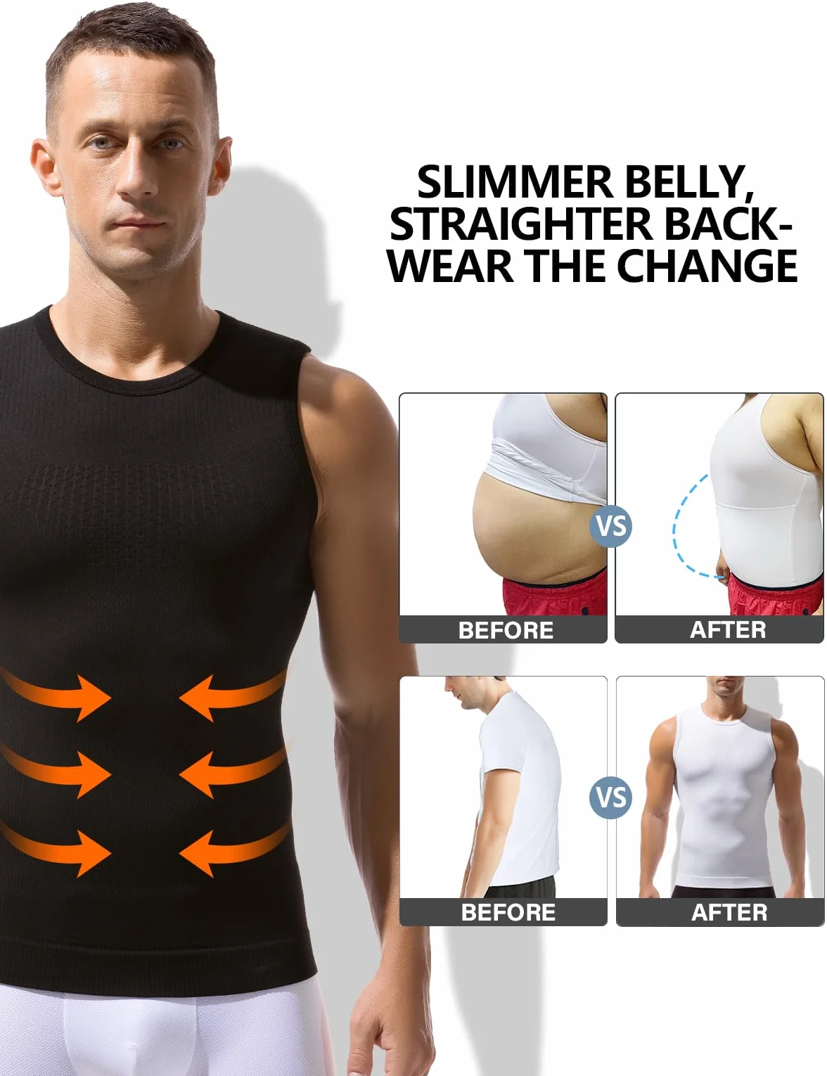 Casey Kevin Shapewear Herren Bauchweg Tank Top Herren Elastische Body Shaper Tight Unterhemden Ärmellos für Einen Flacheren Bauch
