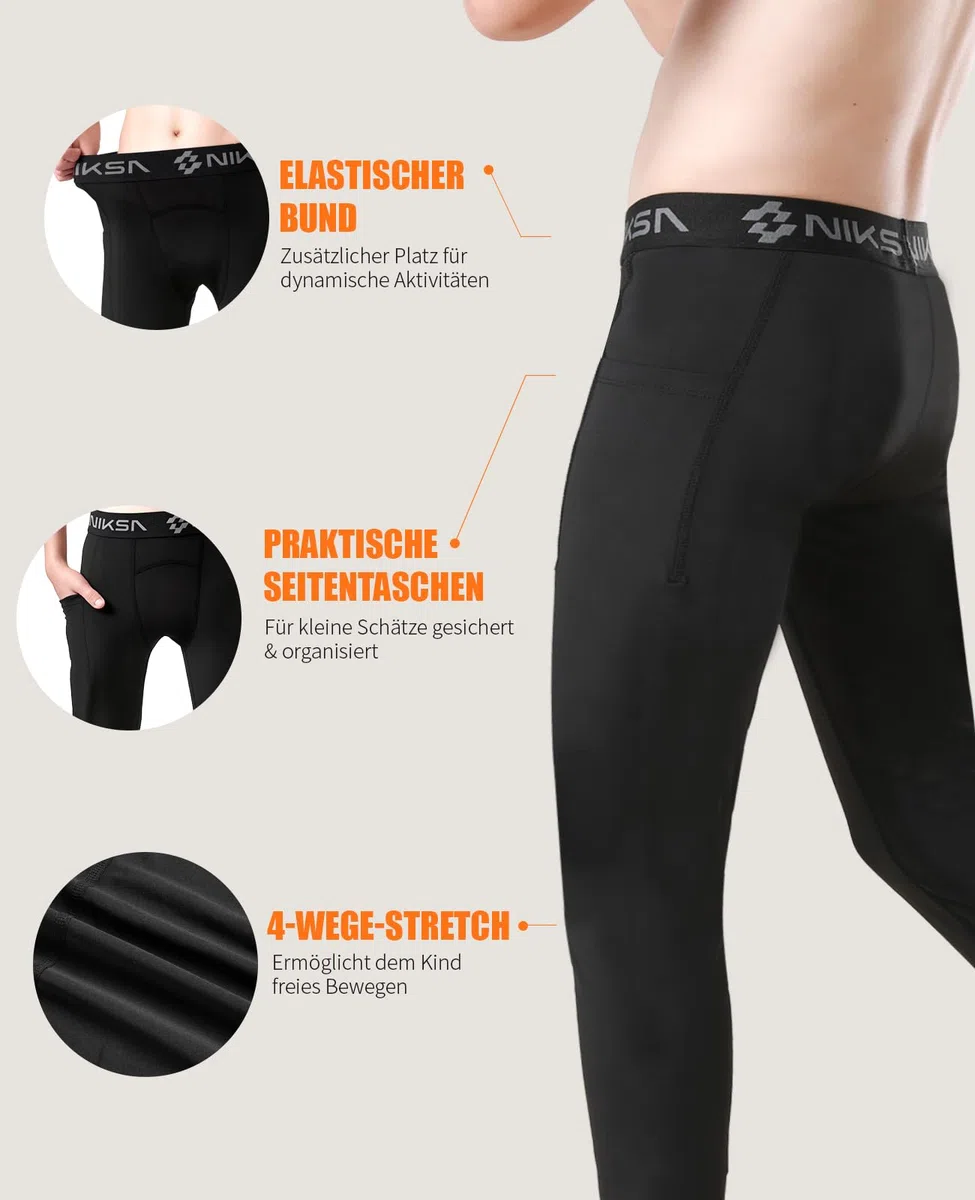 Niksa Thermounterwäsche Set für Jungen 5-12J - Extra Warme Ski & Sportunterwäsche, Hochatmungsaktiv als Basis für Fußball, Wandern & Radfahren,4 Jahreszeiten Funktionswäsche